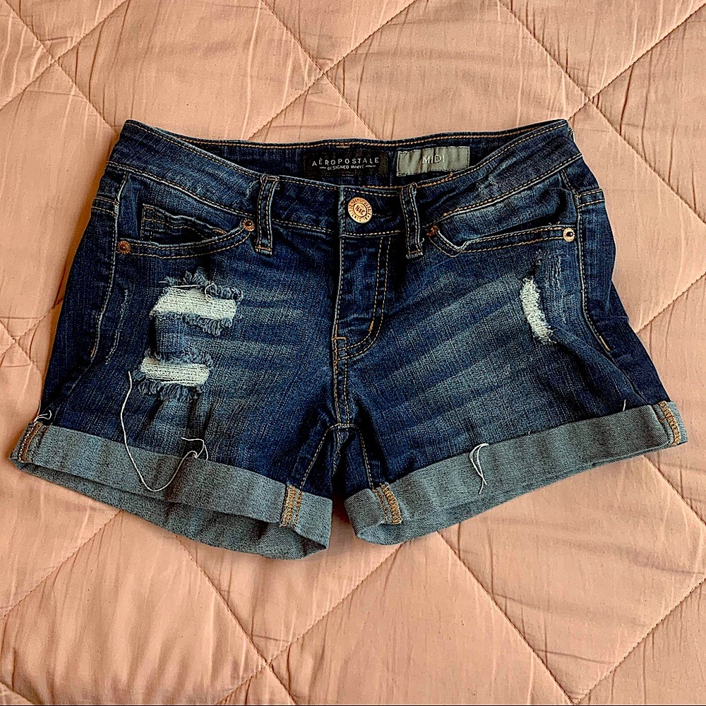 Denim dark blue jean MIDI shorts